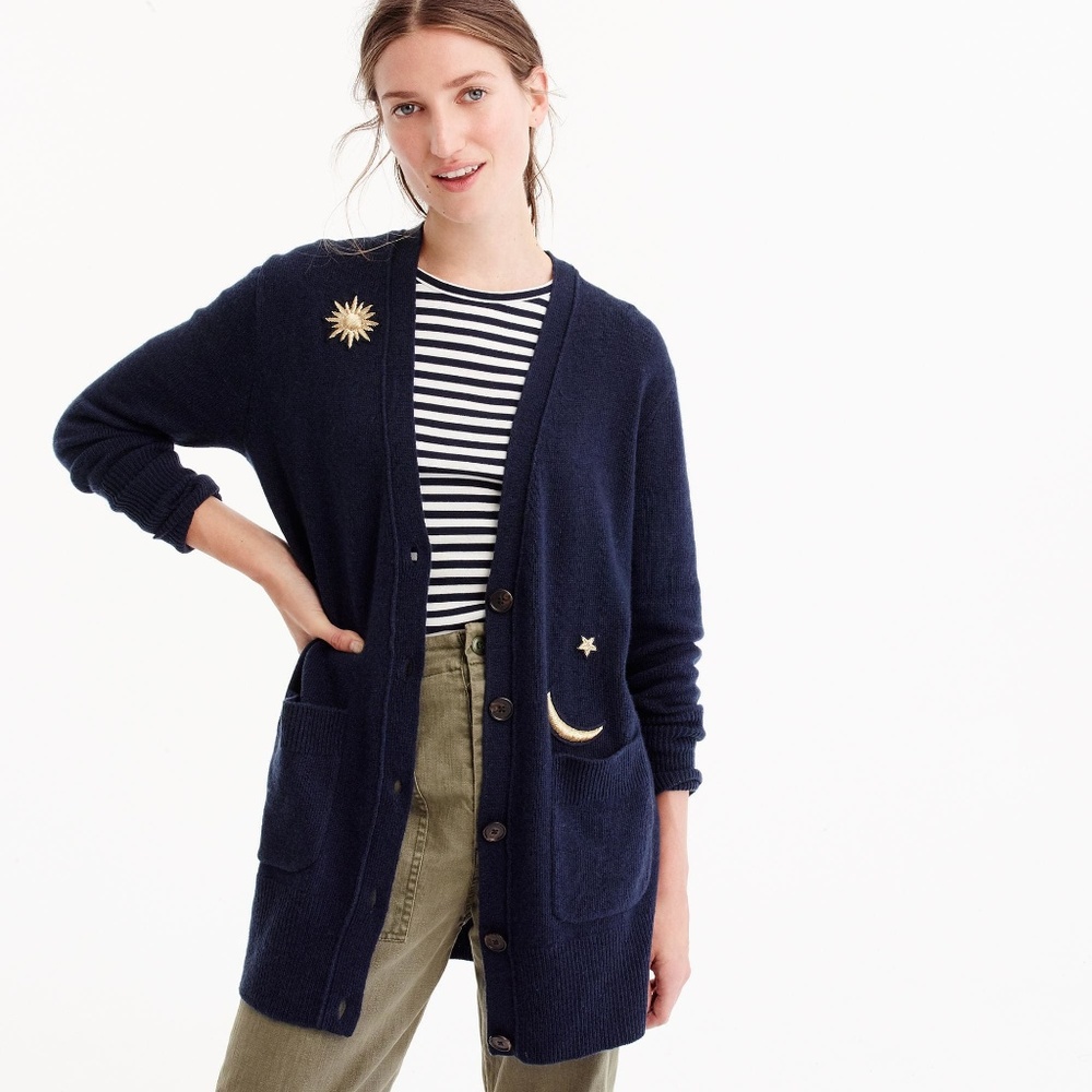 J. Crew Cosmic Embroidery Wool Cardigan Sweater